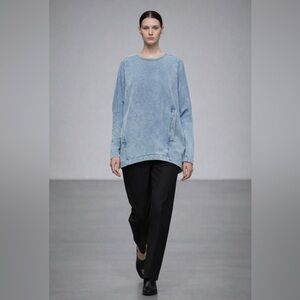 Helmut Lang Sweatshirt Large Blue Custom Dyed Pockets Drop Sleeve Top Perfect